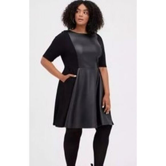 Torrid Dresses & Skirts - Torrid Black Faux Leather Skater Dress 1X (14-16)